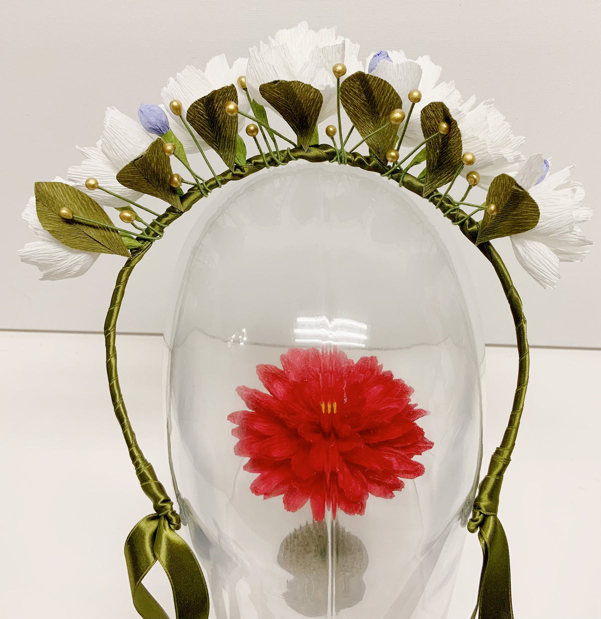 Hair Accessories-Handmade Crepe Paper Flower Wedding Crown - White Floral Bridal Headband