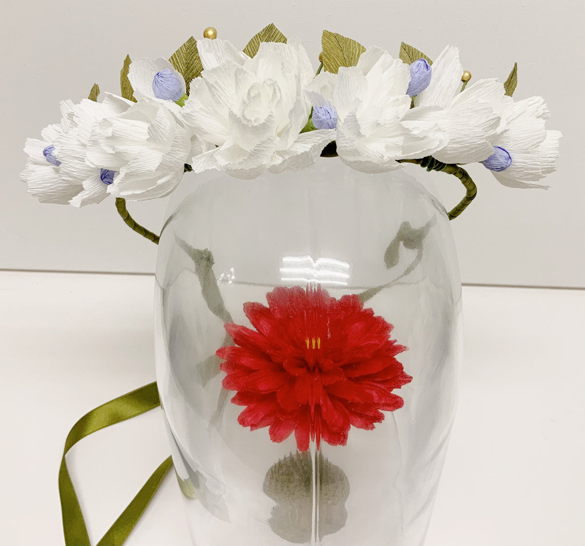 Hair Accessories-Handmade Crepe Paper Flower Wedding Crown - White Floral Bridal Headband
