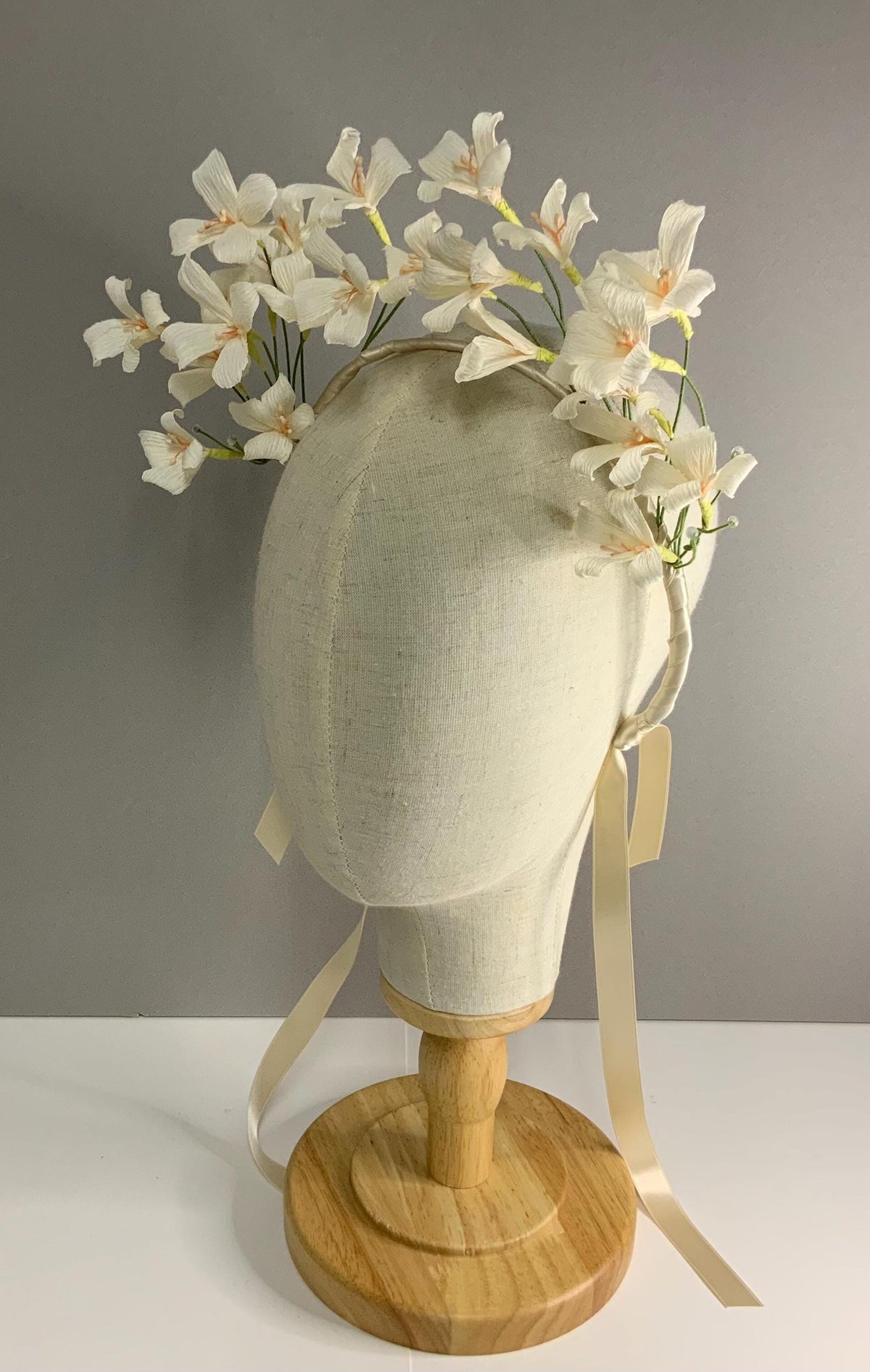 Hair Accessories-Crepe Paper Flower Wedding Crown - Champagne Floral Bridal Headpiece