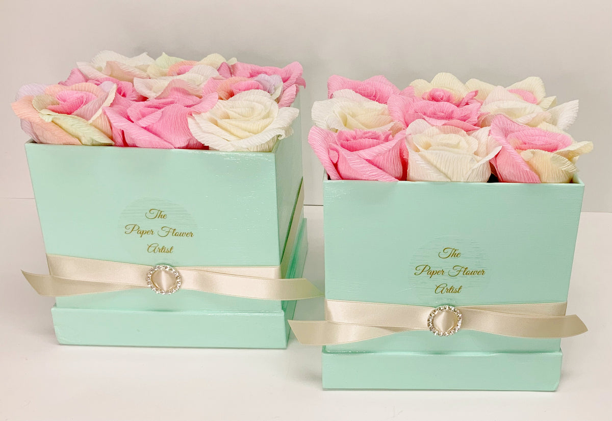 Valentine Roses-Flower Boxes-Paper Flowers-Crepe Paper Flowers-Rose Boxes-Bouquet-Bouquet in a Box-Wedding Gifts-Mother’s Day Flowers