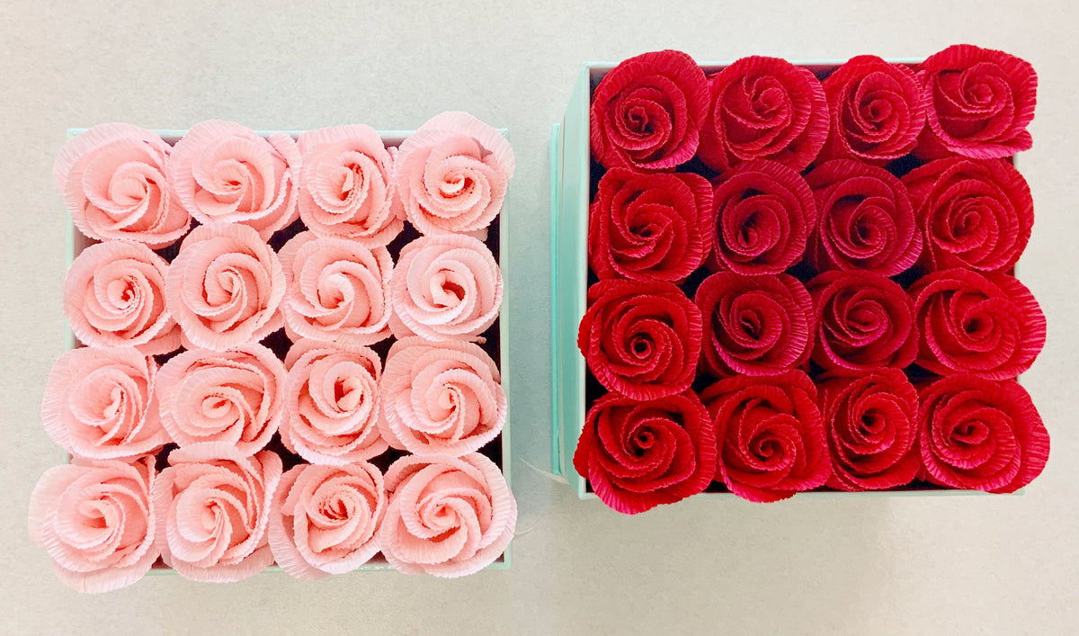 Valentine Rose Boxes- Flower Boxes-Wedding Gift-Anniversary-Paper Anniversary-Crepe Paper Roses-Crepe Paper Flowers-Bridal Gift