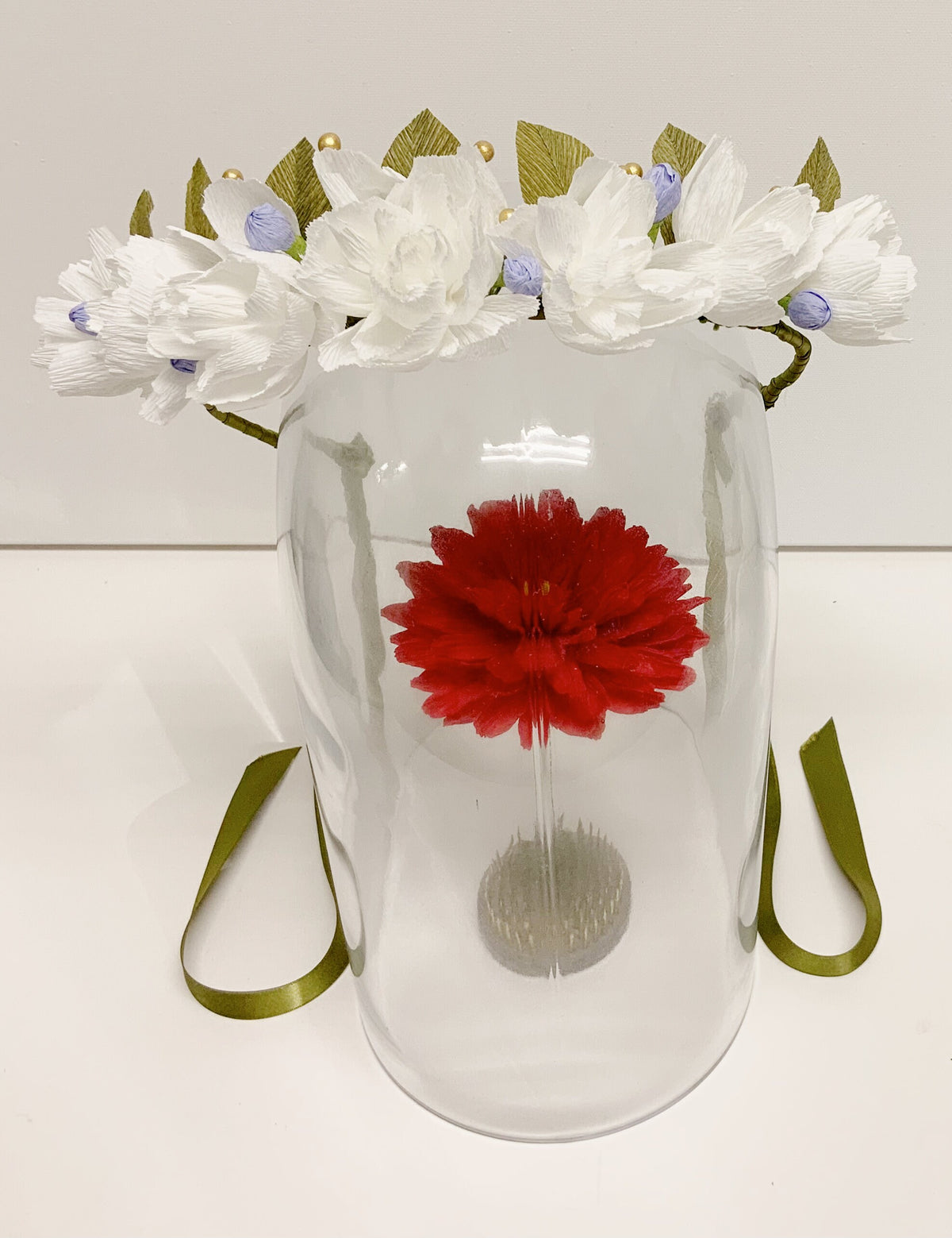 Hair Accessories-Handmade Crepe Paper Flower Wedding Crown - White Floral Bridal Headband