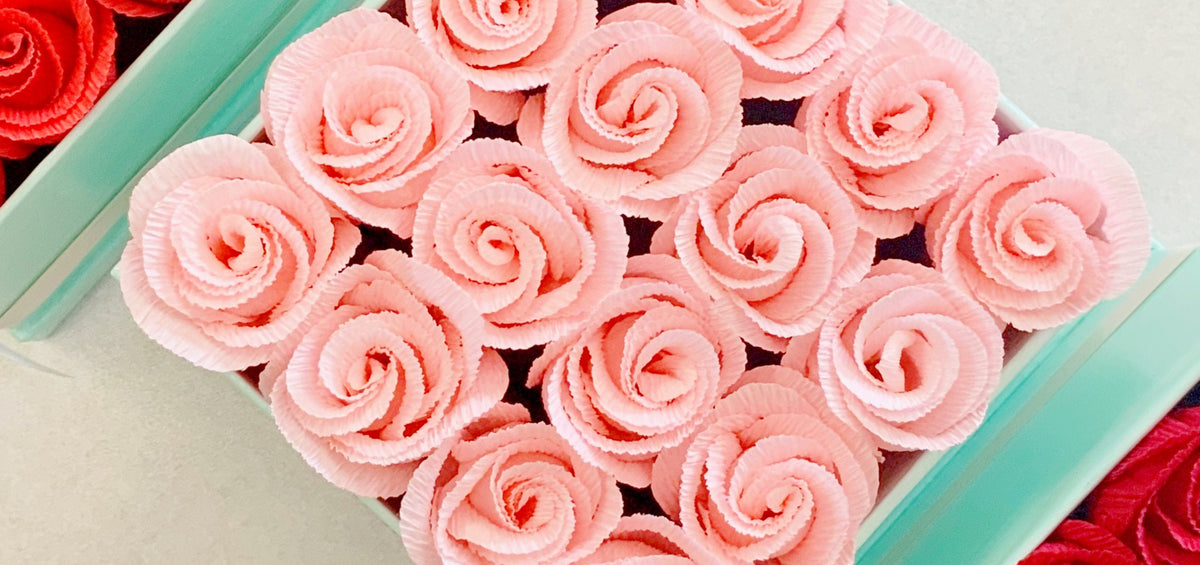 Valentine Rose Boxes- Flower Boxes-Wedding Gift-Anniversary-Paper Anniversary-Crepe Paper Roses-Crepe Paper Flowers-Bridal Gift