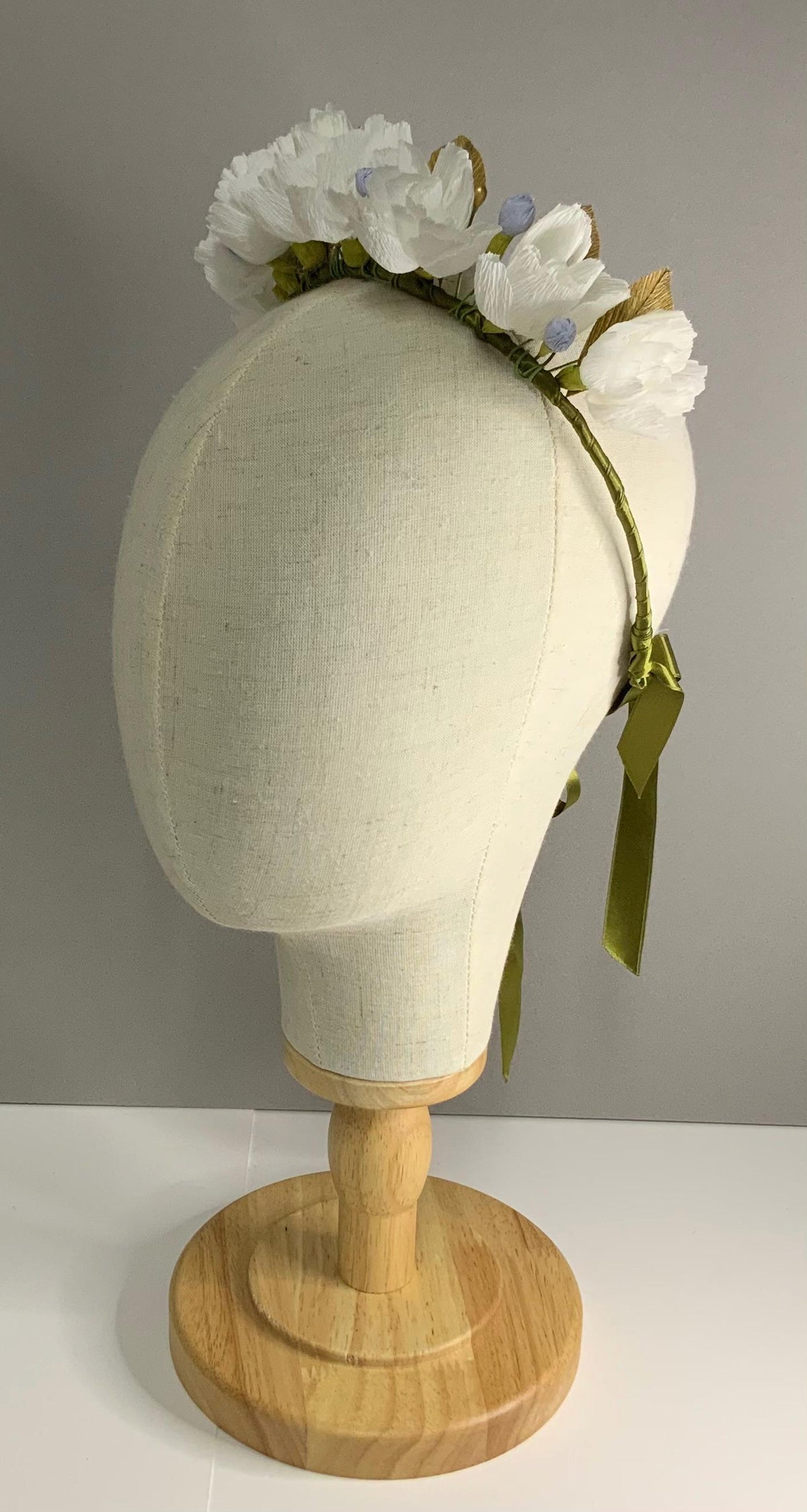 Hair Accessories-Handmade Crepe Paper Flower Wedding Crown - White Floral Bridal Headband