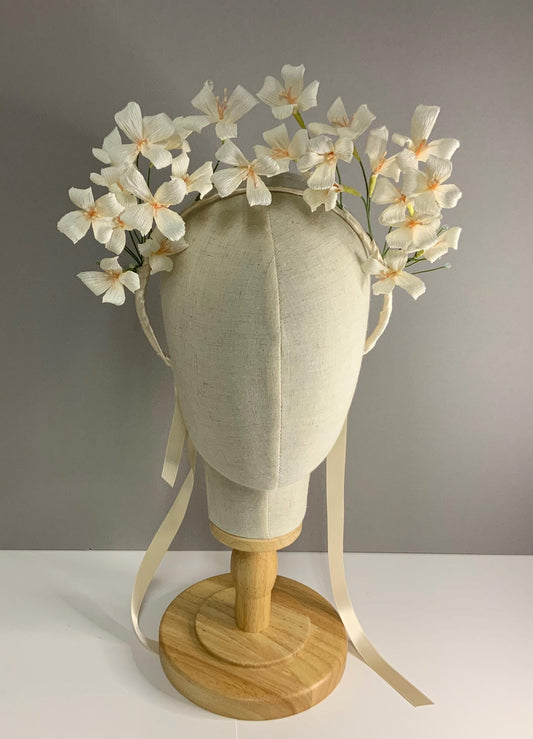 Hair Accessories-Crepe Paper Flower Wedding Crown - Champagne Floral Bridal Headpiece