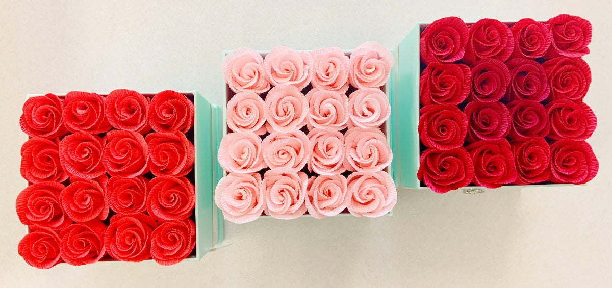 Valentine Rose Boxes- Flower Boxes-Wedding Gift-Anniversary-Paper Anniversary-Crepe Paper Roses-Crepe Paper Flowers-Bridal Gift