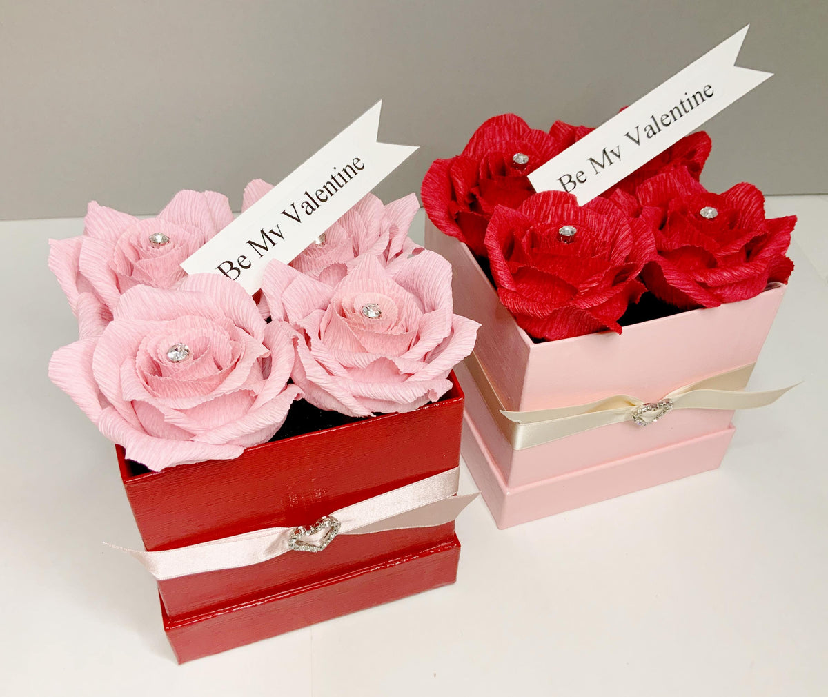Valentine Roses-Flower Boxes-Paper Flowers-Crepe Paper Flowers-Rose Boxes-Bouquet-Bouquet in a Box-Wedding Gifts-Mother’s Day Flowers