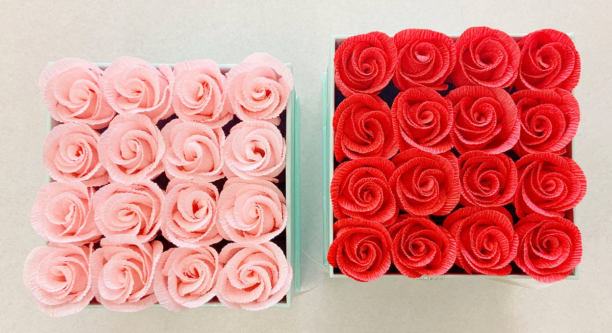 Valentine Rose Boxes- Flower Boxes-Wedding Gift-Anniversary-Paper Anniversary-Crepe Paper Roses-Crepe Paper Flowers-Bridal Gift