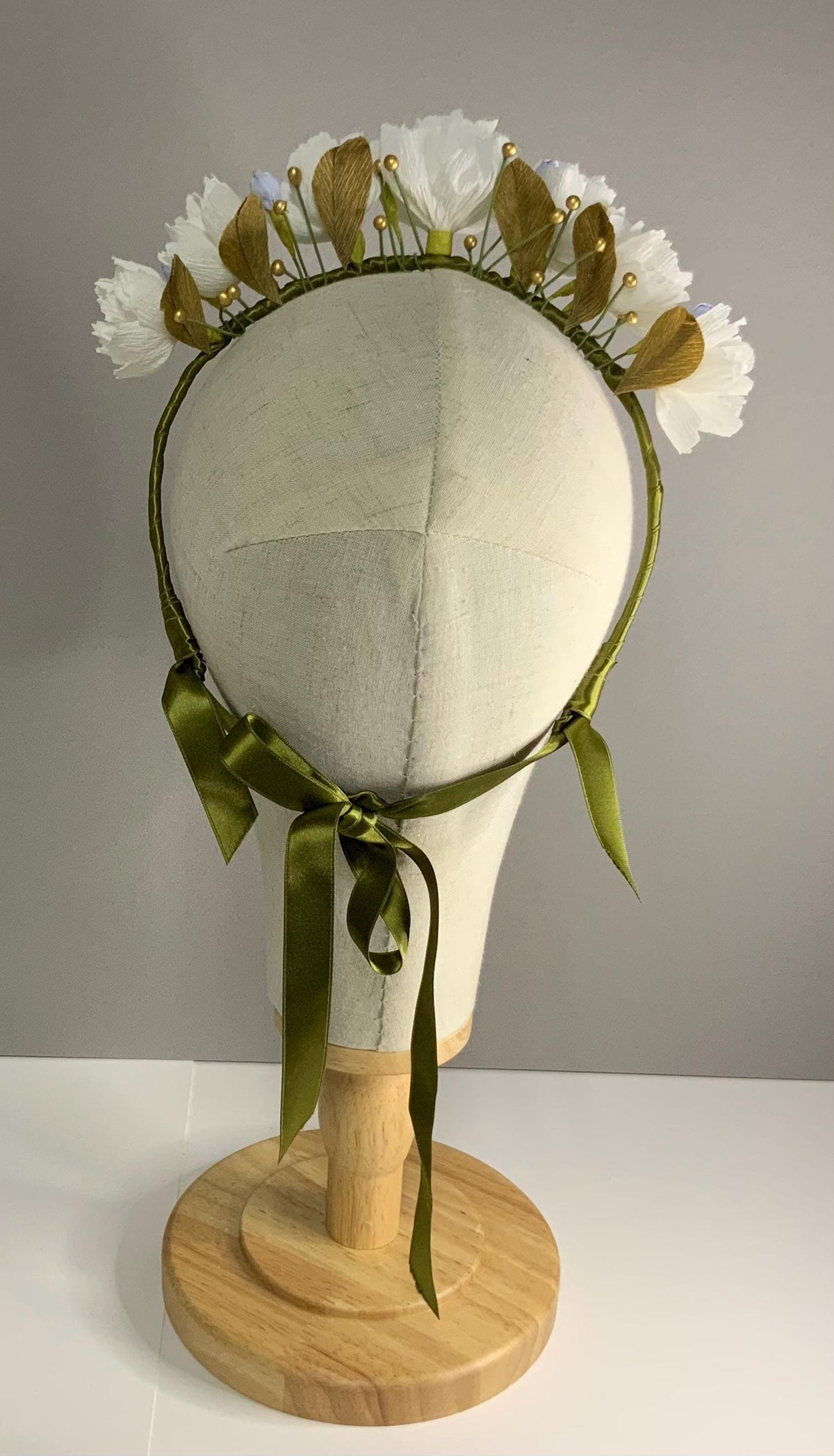 Hair Accessories-Handmade Crepe Paper Flower Wedding Crown - White Floral Bridal Headband