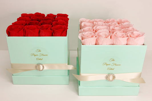 Valentine Rose Boxes- Flower Boxes-Wedding Gift-Anniversary-Paper Anniversary-Crepe Paper Roses-Crepe Paper Flowers-Bridal Gift